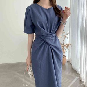 Korea Chic Puff Sleeve Loose Casual Elegant Ladies Robe Summer Product Printed Dress Trendy Clothing Vestido 210510