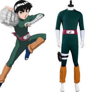 Rock Lee Cosplay Costume Green Tight-fitting Jumpsuit Outfits Halloween Carnival Costumes for Men Women Q0910
