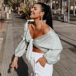 Women Polka Dot Blouse Batwing Long Sleeve Loose Shirt Female V Neck Bow Tie Chic Beach Short Tops Lady Summer Blusas 210508