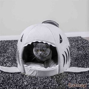 Derin Uyku Konfor Kedi Yatak Kedinin Ev Evcil Hayvanlar Çadır Köpekbalığı Şekli Rahat Mağarası Yatakları Kediler Için Kediler Için Kediler Ev Pet Yatak 210722