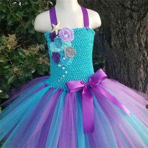 Tutu principessa sirena per ragazze Fiore all'uncinetto con cinturini e fiocco in nastro Vestito per costume da cartone animato per feste cosplay per bambini 210317