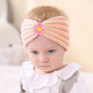 Baby Children Woolen Yarn Headband Infant Solid Color Wide Band Knitted Flower Sretch Warm Headband for Girls Toddler Winter Headwear KHA324
