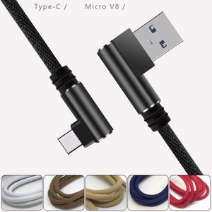 1 M / 3FT 2A Çift Büküm Tipi-C Micro USB Şarj Kabloları Android Telefon için Hızlı Şarj Kablosu 90 Derece Dirsek Kablosu