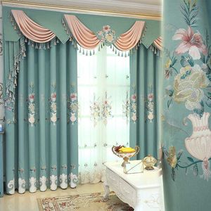 Europeisk-stil lotus gardin för vardagsrum sovrum matsal lyxig villa gäst gardin broderad vacker gardin 210712