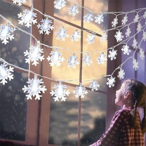 Strings Snowflake LED Światło Wesołych dekoracji choinki do domu 2021 Ornament Navidad Xmas Gift Happy Year