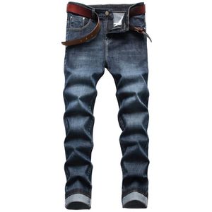 5ecm Mens Jeans Men Striaght Fit Classic Navy Blue Denim Pants Male Smart Casual Long Elastic Size 42