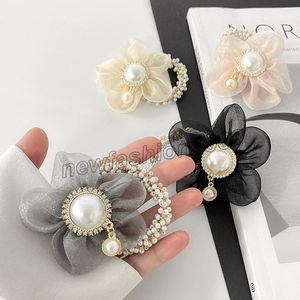 Eleganti fasce per capelli a fiore Fasce elastiche per la testa Graziosi cristalli Perle Supporto elasticizzato per accessori per capelli da donna