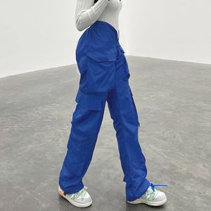 Damen unregelmäßige Cargohose, modischer Trend, einfarbig, hohe Taille, Taschen, Overalls, Designer-Herbst-beiläufige, lockere Hose für Damen