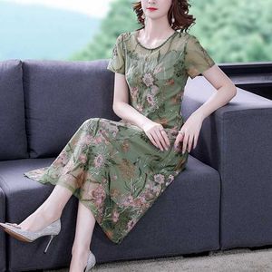 Summer temperament women Embroidery Party Dress Mesh Embroidered O neck short sleeve casual Dresses Vestido 210531