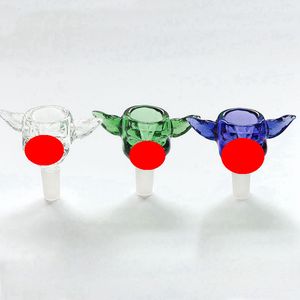 Colorful Glass Smoking Replaceable 14MM 18MM Male Joint Bowl Filter Portable Ears Non-slip Handle For Dry Herb Tobacco Oil Rigs Wig Wag Bongs Silicone Hookah Down Stem