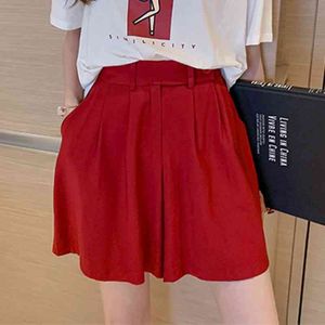 Forma de verão Alta-cintura Chiffon Grande Perna Shorts Fina calças de terno fino cinco pontos para mulheres empilhadas leggings 210522