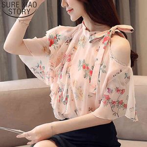 Summer Off-Shoulder Flounced Loose-Fit Women Tops Short Sleeve Floral Chiffon Blouse Blusas Mujer De Moda 8673 50 210508