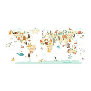 Adesivos de Parede Animais dos desenhos animados Mapa Kindergarten Decor para Crianças Crianças Quarto Quarto Decalques Art Murais