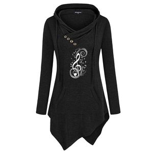 Casual Dresses 2021 Fashion Musical Note Music Print Women Style Long Sleeve Sweatshirt Hoodies Irregular Clothing Plus Size