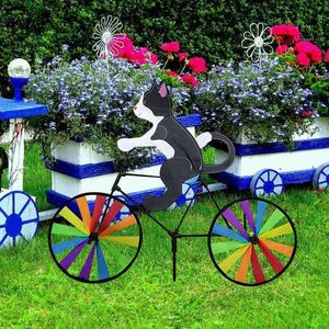 Bike spinner gato cão bicicleta jardim estaca para varanda pátio pátio handmade vento spinner cartoon animal biking jardim jardim decoração q0811