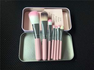 Mini set di pennelli per trucco portatili 7 pezzi Pennello cosmetico Fondotinta Ombretto Eyeliner Eye Lip Make up Brush Kit Con custodia in metallo