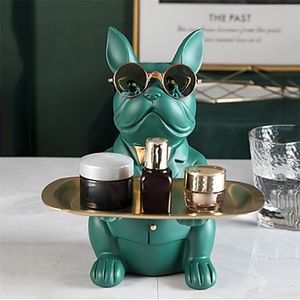 Nordic French Bulldog Sculpture Dog Statue Jewelry Storage Table Decoration Gift Belt Plate Glasses Tray Home Art Statue 210823