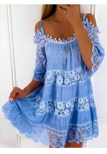 Lace flower women Dress Elegant Summer lace-up Loose Dress 2021 Fashion Hollow Out Top Sexy Lady Offical Clothes X0521