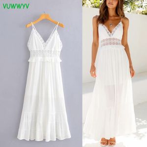 Vuwwyv vit spetsband Fairy klänning kvinnor elegant brudtärna backless midi kvinna chic klänningar sexig kväll fest vestidos 210430