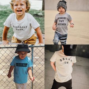 Nya Summer Boys Fashion Print Kids Barn Bomull Kortärmad Baby Girls T Shirt Barnkläder 210413