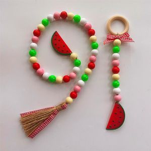 Wood Beads Tassel Craft Pendan Decoration Lemon Watermelon Fruit Nordic Creative Hemp Rope Beaded Children Home Hanging Decorative HHC7108