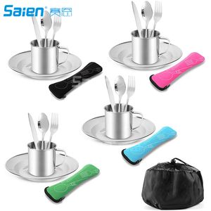 25pcs 스테인레스 스틸기구 캠핑 식기 키트 플레이트 컵 포크 숟가락 및 나이프 / 4, 칼 붙이 Flatware 배낭, 야외 하이킹, 피크닉에 대 한 설정