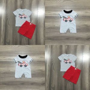 Girlymax Summer Baby Boys Children Clothes Short Sleeve Crane Outfits Boutique Shorts Set Romper Kids Clothing X0802
