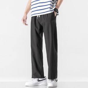 Privathinker Korean Summer Silk Feel Straight Long Pants Men 2022 Thin Light-Weight Wild Leg Trousers Solid Color Men's Clothing 220212
