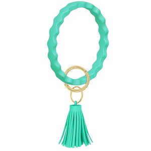 2022 Nya Smycken Silikon Wristlet Keychain Wave Armband med läder Tassel Bangle Keyring Stor Cirkel Key Ring för Kvinnor Flickor Gåvor Z