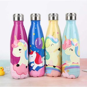 Personalizzato Cartoon Unicorn Cute Water Bottle Thermos Bottiglia in acciaio inossidabile Keep Cold Cola Borraccia sportiva per viaggi 211013