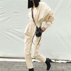 Deep V Neck Jumpsuits Kvinnor Batwing Sleeve Streetstyle Overaller Höst Vinter Långärmad Runway Casual Jumpsuits 210415