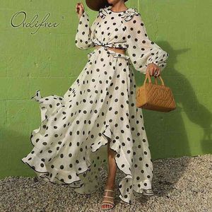 Donne di estate Maxi Sleeve Polka Dot Sexy Backless Ruffle Long Beach Dress 210415