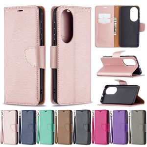 Кожаные кошельки Litchi для Samsung Galaxy M14 5G A24 A23E A04 4G S21 FE A32 4G Huawei P50 Pro Leechee Holder Credit Id Slot Flip Cover Pu Book Men Classic Pouch