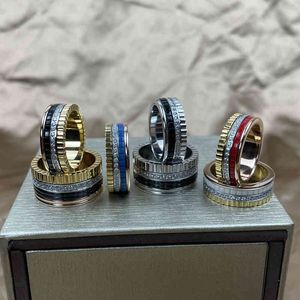 925 Sterling Silver Gold-Plated Gear Ceramic Obrotowy Pierścień Mężczyźni i Kobiety Moda Osobowość Luksusowa Marka Party Biżuteria