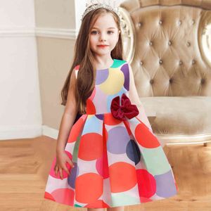 Summer Girls Colorful Polka-Dot Dress Senza maniche Bow Ball Gown Abbigliamento Bambini Baby Princess Abiti Abbigliamento per bambini 3-10 anni G1129