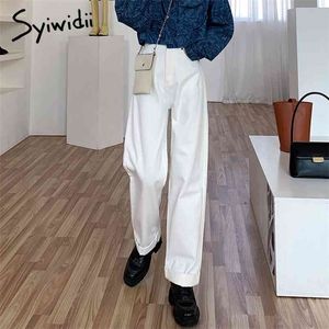 Syiwidii ​​alta cintura jeans branco para mulheres retas denim largo pé calças vintage comprimento total primavera calças folgadas 210809