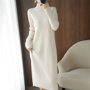 Casual estetic maxi tröja klänning för kvinnor vinter lös kvinna robe långa vintage klänningar stickade bodycon koreanska mode vit 211221