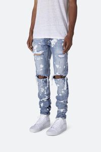 Qnpqyx mens tryckta tvättade hål jeans sommar mode mager ljusblå blekta penna byxor hiphop street jeans