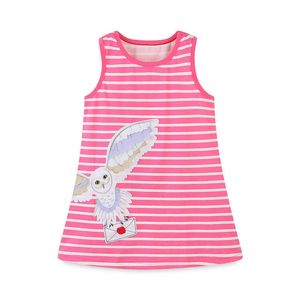 Jumping Meters Stripe Sleeveless Summer Baby Dresses With Animals Applique Owl Cotton Casual Costume Children's Party Dress 210529