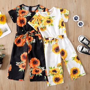 crianças jumpsuits meninas girassol macacão crianças flores floral capacete de impressão verão moda boutique bebê roupas