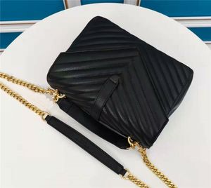 Classic Designer Donna Black V Lines Lock Borse a tracolla Morbida vera pelle di vitello Lady Borsa a tracolla Catene dorate Hardware Borse Moda Portafogli Borsa Grossista