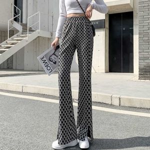 Front Slit Pants Women's Spring And Autumn High Waist Casual 2021 New Mopping Knitted Flare For Women Q0801