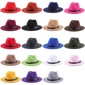 Mens Womens Jazz Top Fedora Hat Primavera Outono Inverno Mulheres Homens de Lã de Lã Panamá Cap Chapéus Chapéus Cinto Decoração Lisa Brim Cowboy Trilby Caps