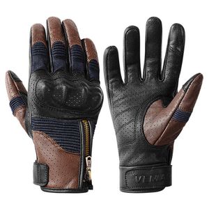 Brown Summer Motorcycle Leather Gloves Men Moto Touch Screen Motocross Motorbike Gloves Biker Full Finger Breather Moto Gloves H1022