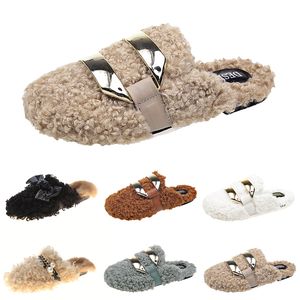 Hotsale Recentemente Outono Winter Womens Chinelos de Metal Chain All Inclusive Lã Slipper para Mulheres Desgaste Outer Plus Grande Szie Muller Metade Arrastar sapatos 35-40