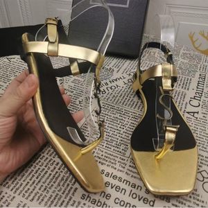 Summer new designer ladies flat-heeled sandals, wide-soled comfortable metal strips, female leather letter slippers, all-match dress with box 42, 43 large size