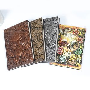 Vintage Travel Notepad Embossed Skull Leather Notebook Hardcover Journals Sketchbook Planner School Supplies KDJK2104