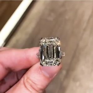 Luxo 100% prata esterlina 925 corte esmeralda 5 quilates simulado diamante casamento noivado coquetel feminino moissanite anéis joias finas