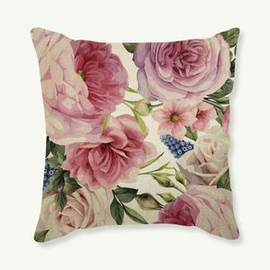 Pastoral Rose Flower Leaf Style Cushion Cover Cotton Linen Färgglada gröna blad Heminredning SOFA POLLER Kasta kuddkudde/dekorativ