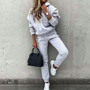 Women's Two Piece Pants Warm Tracksuit 2 Set Autumn Winter Hoodie Sweatshirts + Long Sports Suit Female Sweatshirt Sportswear For Woman